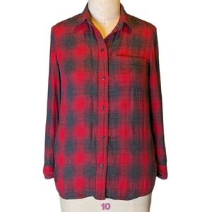 Madewell Ex-Boyfriend Lansing Plaid Button Up Shirt Cotton Red & Black Size XS
